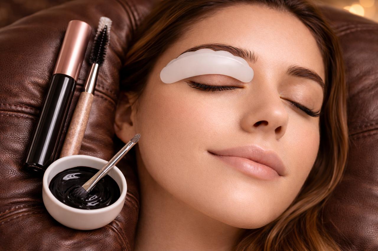 رفع الرموش مع الصبغه 